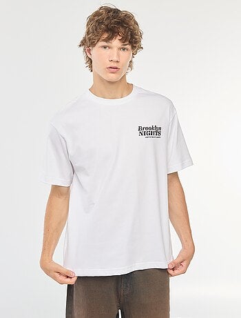 T-shirt lisa de manga comprida com estampado frente/verso