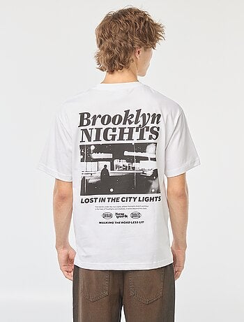 T-shirt lisa de manga comprida com estampado frente/verso