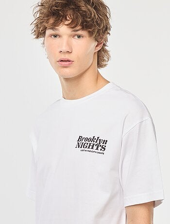 T-shirt lisa de manga comprida com estampado frente/verso