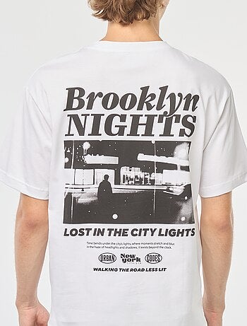 T-shirt lisa de manga comprida com estampado frente/verso