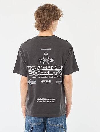 T-shirt lisa de manga comprida com estampado frente/verso