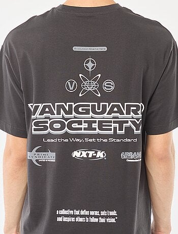 T-shirt lisa de manga comprida com estampado frente/verso