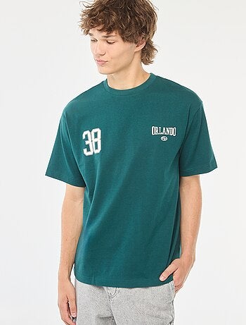 T-shirt lisa de manga comprida com estampado frente/verso
