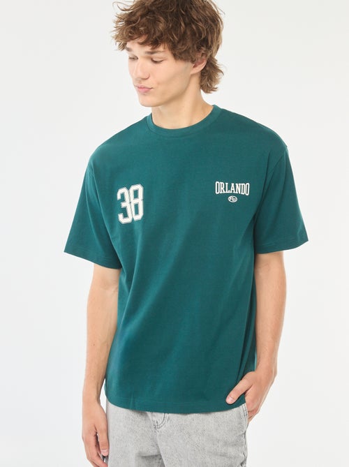 T-shirt lisa de manga comprida com estampado frente/verso - Kiabi
