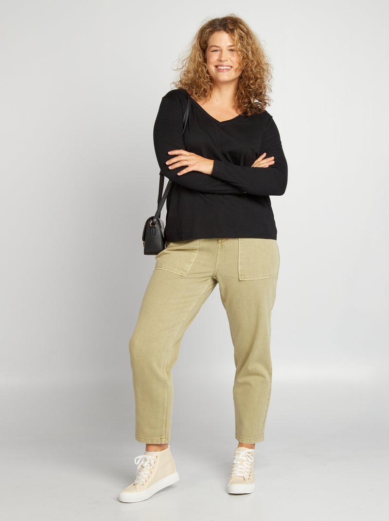 T-shirt lisa de manga comprida Preto - Kiabi