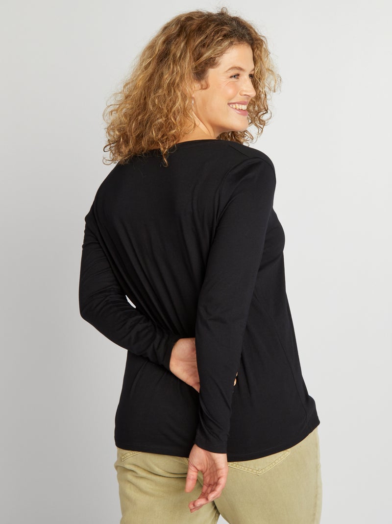 T-shirt lisa de manga comprida Preto - Kiabi