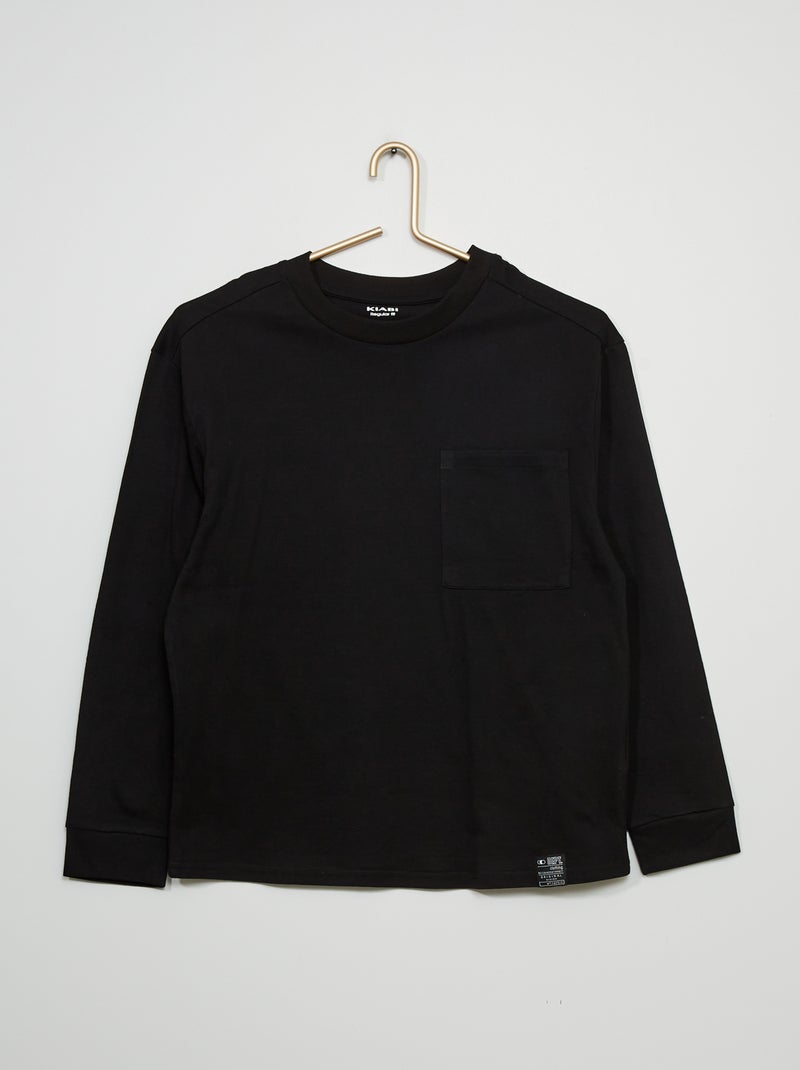 T-shirt lisa de manga comprida Preto - Kiabi