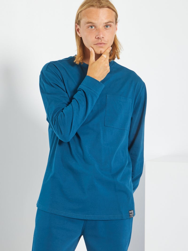 T-shirt lisa de manga comprida PRETO - Kiabi