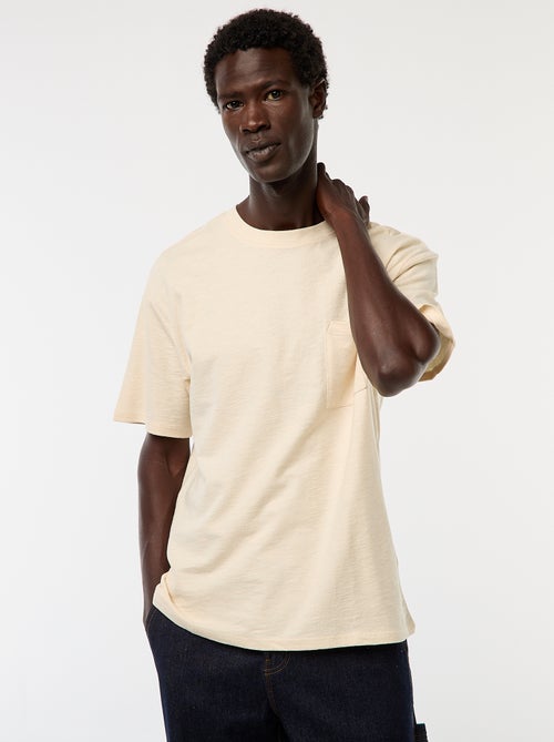 T-shirt lisa de manga curta com bolso frontal - Kiabi