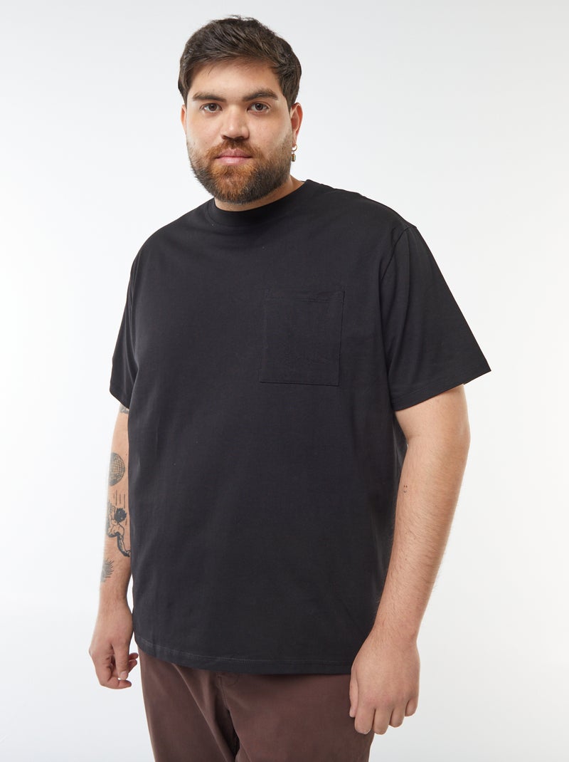 T-shirt lisa de manga curta com bolso frontal Preto - Kiabi