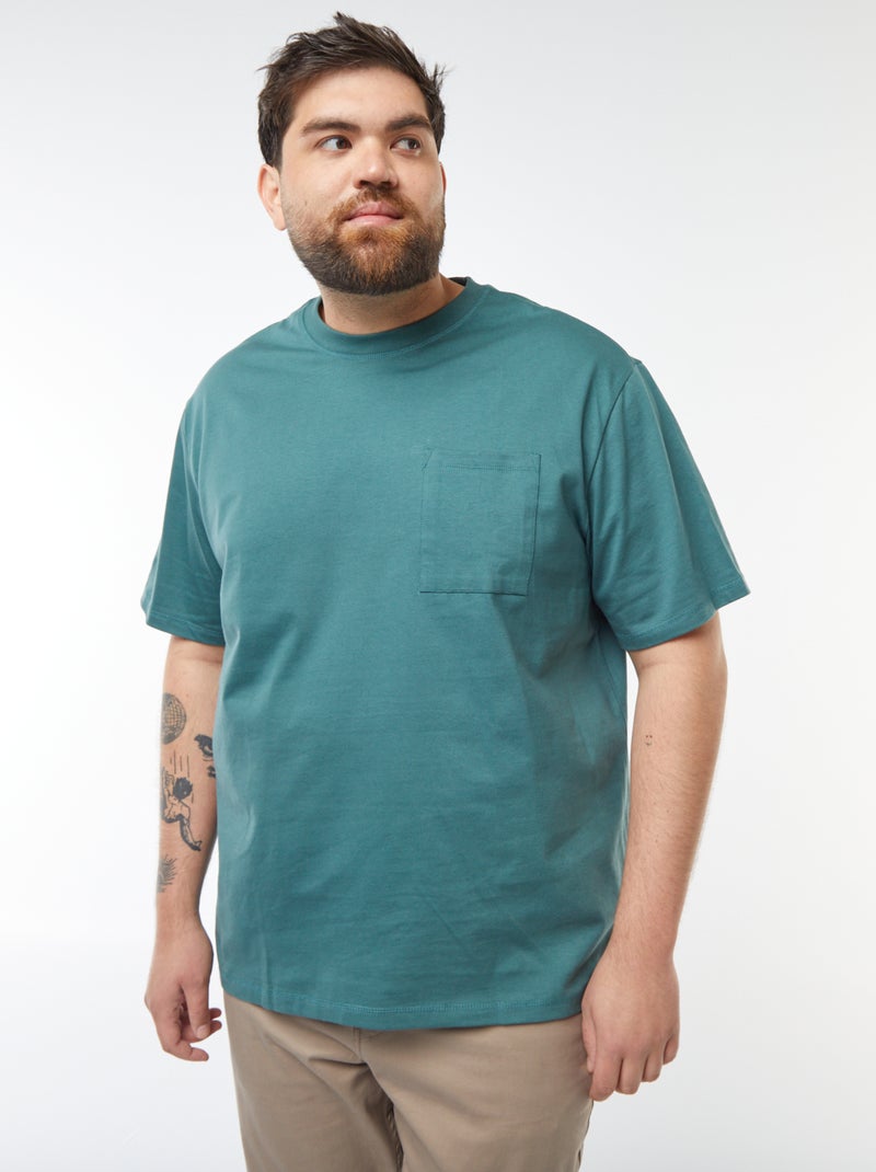 T-shirt lisa de manga curta com bolso frontal Verde - Kiabi