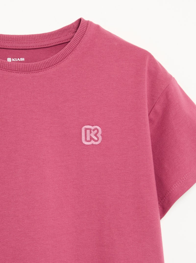 T-shirt lisa de manga curta e gola redonda - Kiabi Rosa - Kiabi