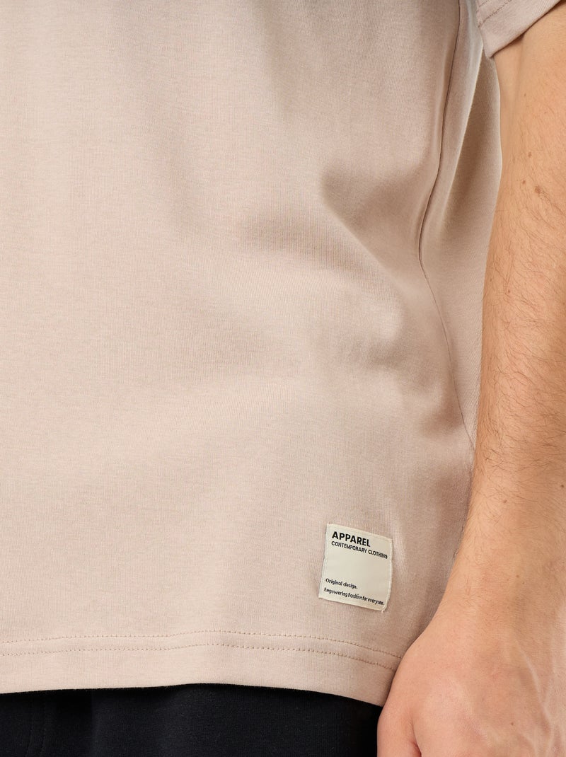 T-shirt lisa de manga curta e gola redonda Bege - Kiabi