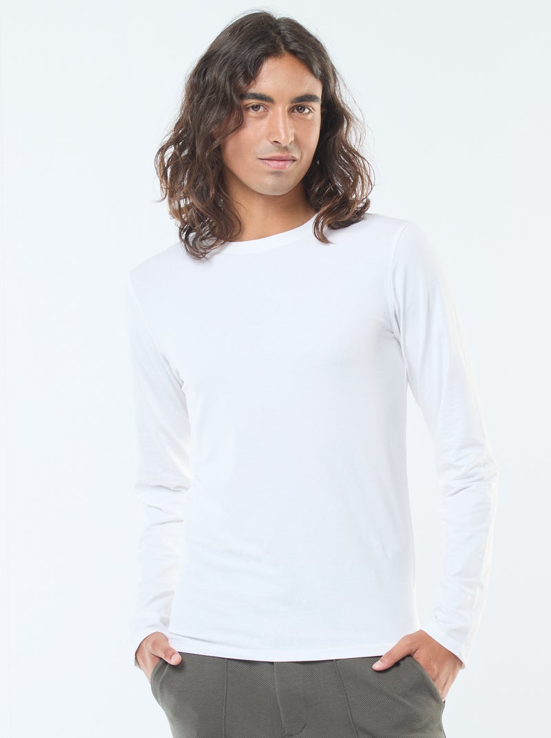 T-shirt lisa de manga curta e gola redonda Branco - Kiabi