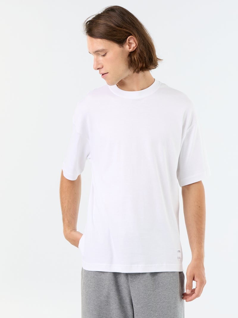 T-shirt lisa de manga curta e gola redonda Branco - Kiabi