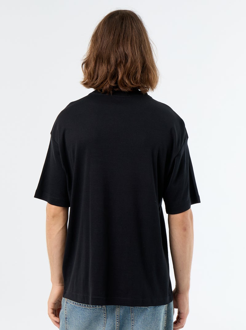 T-shirt lisa de manga curta e gola redonda Preto - Kiabi