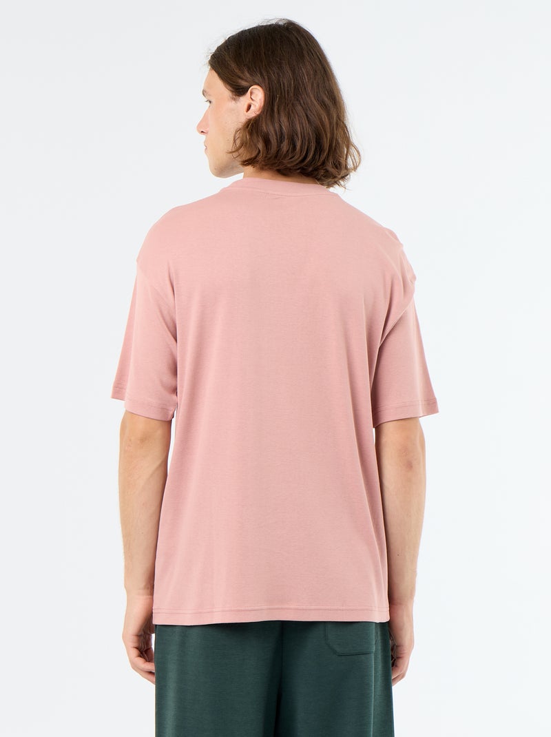 T-shirt lisa de manga curta e gola redonda Rosa - Kiabi