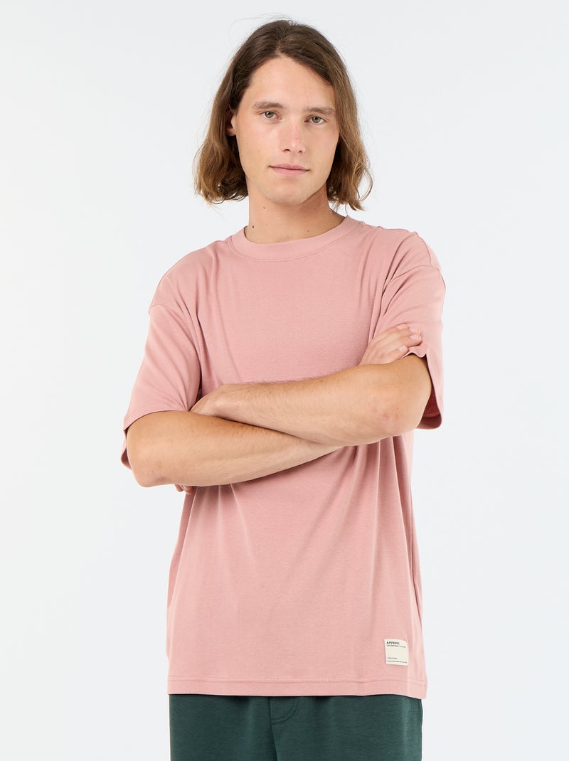 T-shirt lisa de manga curta e gola redonda Rosa - Kiabi