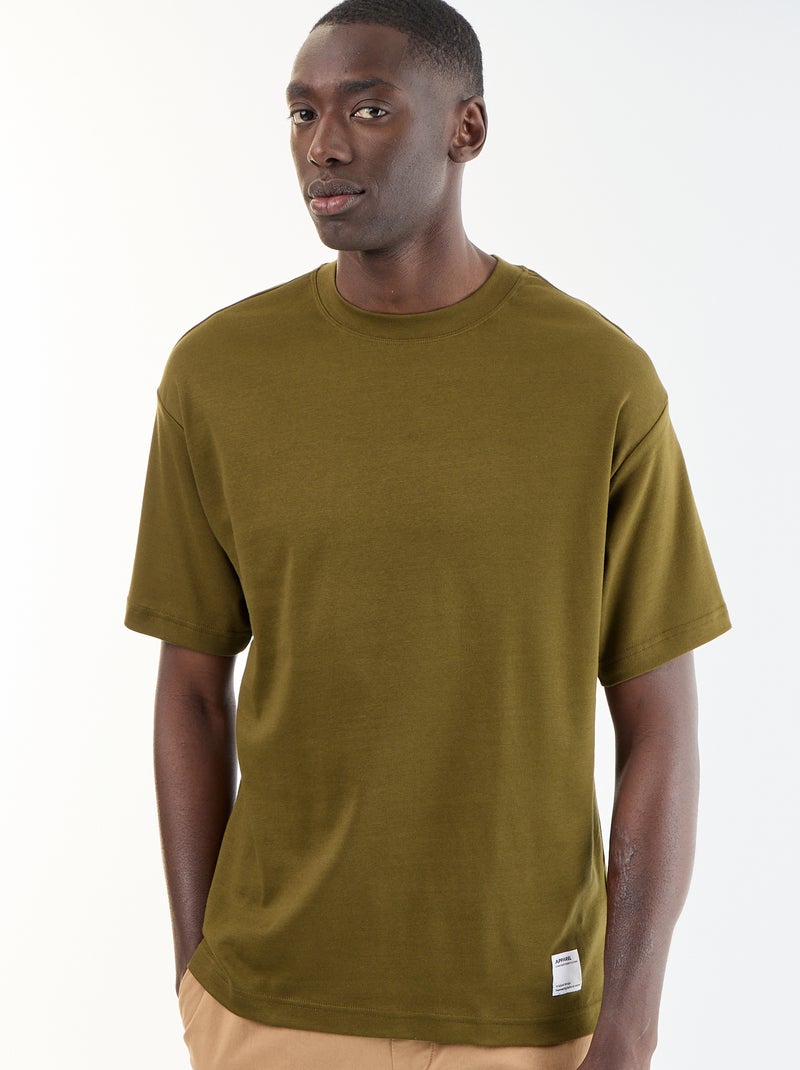 T-shirt lisa de manga curta e gola redonda Verde - Kiabi