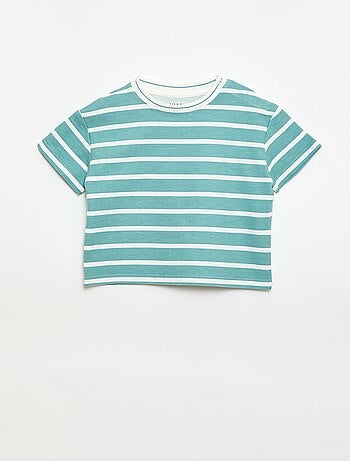 T-shirt às riscas de manga curta em algodão