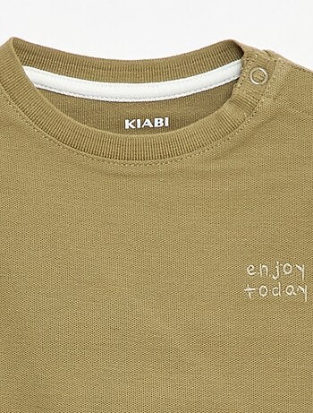 T-shirt às riscas de manga curta em algodão