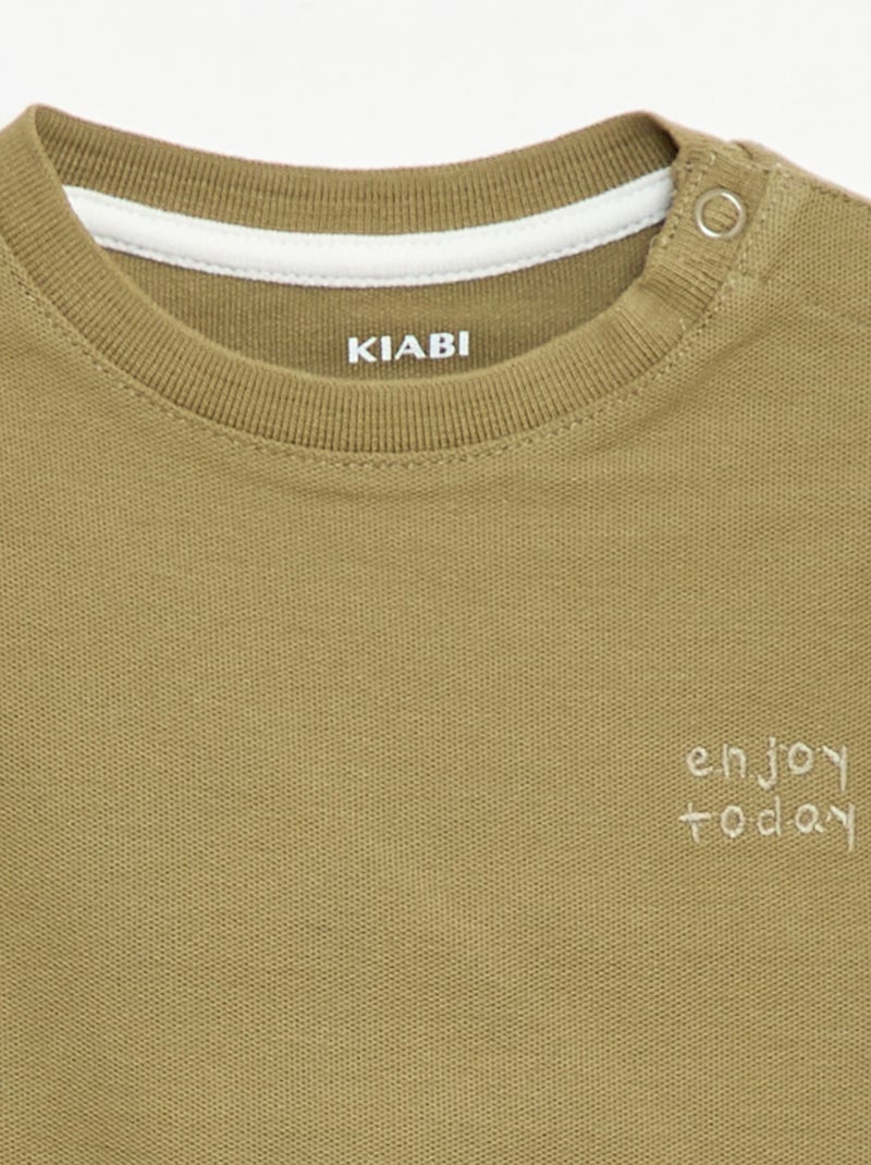 T-shirt lisa de manga curta em algodão Verde - Kiabi