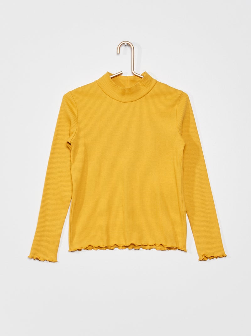 T-shirt lisa em malha canelada AMARELO - Kiabi
