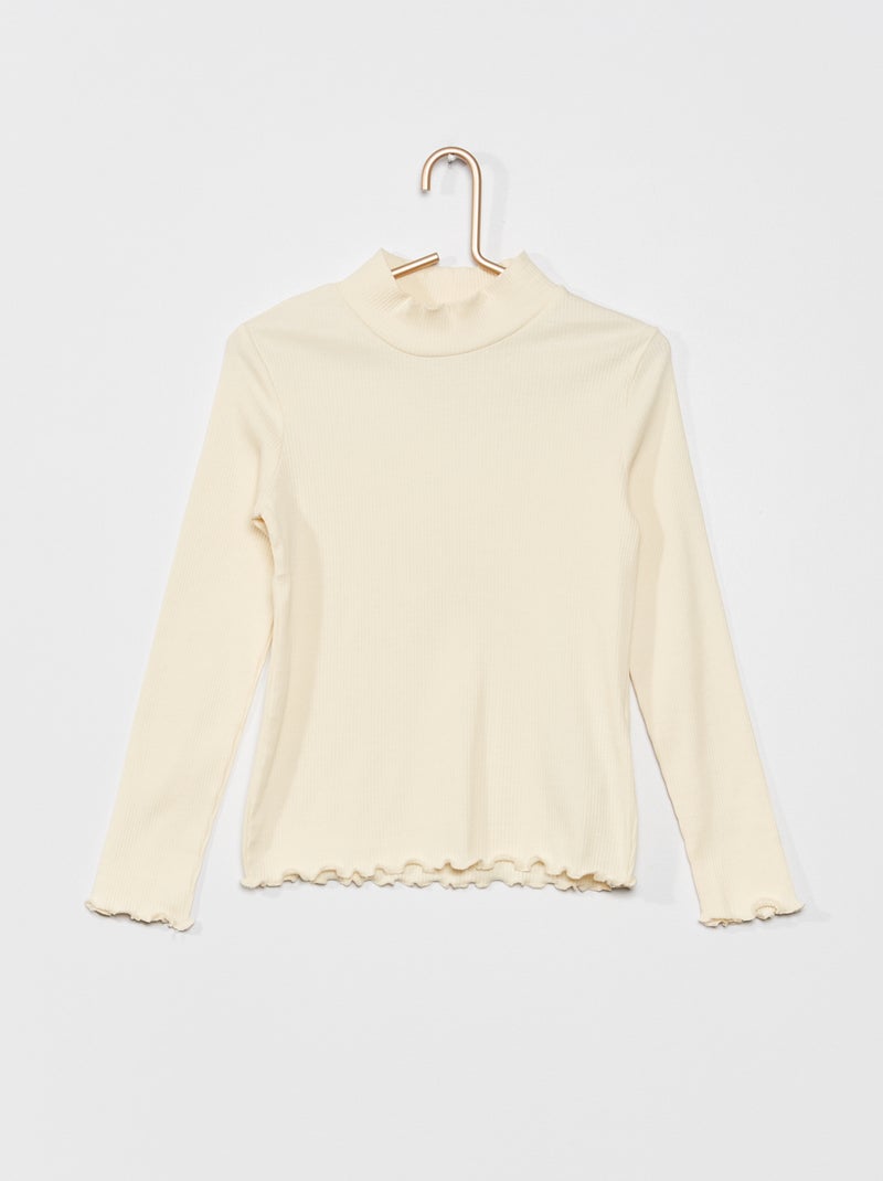 T-shirt lisa em malha canelada BRANCO - Kiabi