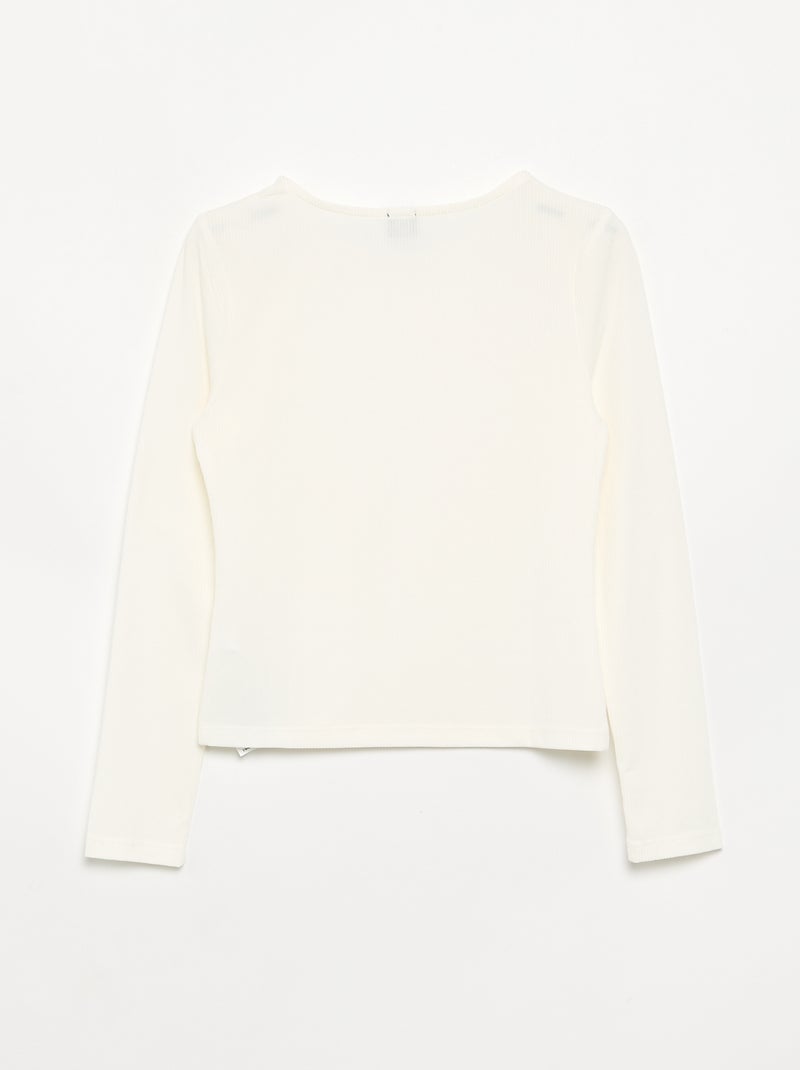 T-shirt lisa em malha canelada com ombro abotoado Branco - Kiabi