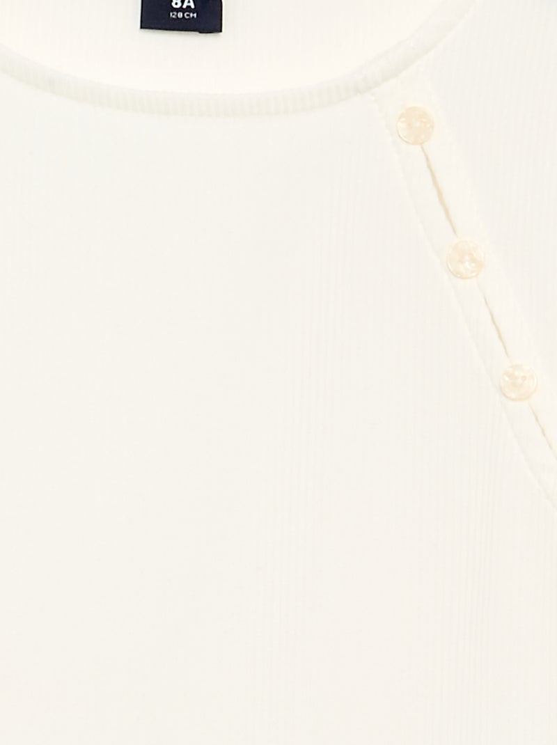 T-shirt lisa em malha canelada com ombro abotoado Branco - Kiabi