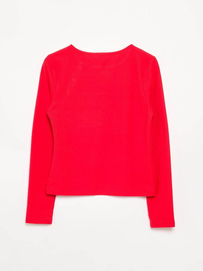 T-shirt lisa em malha canelada com ombro abotoado Vermelho - Kiabi
