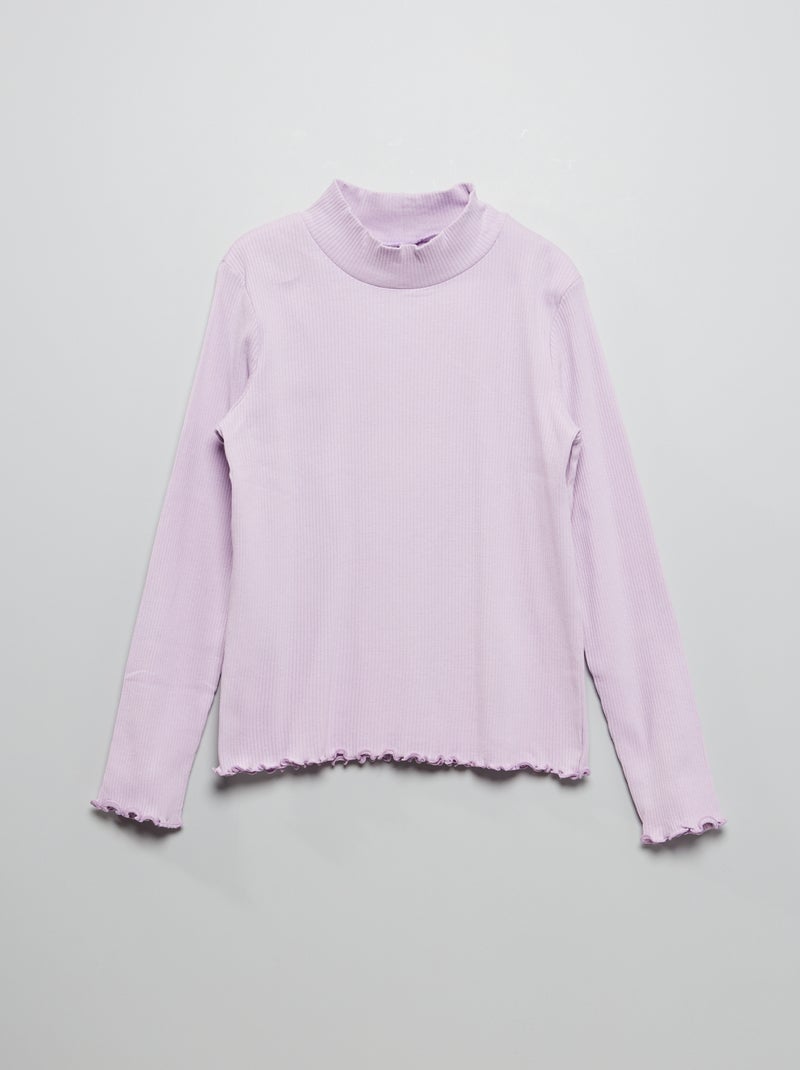 T-shirt lisa em malha canelada Lilás - Kiabi