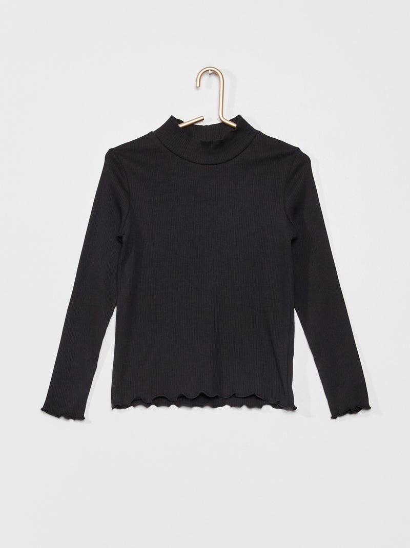 T-shirt lisa em malha canelada Preto - Kiabi