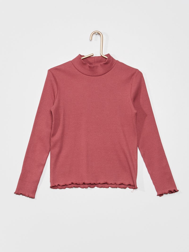 T-shirt lisa em malha canelada ROSA - Kiabi