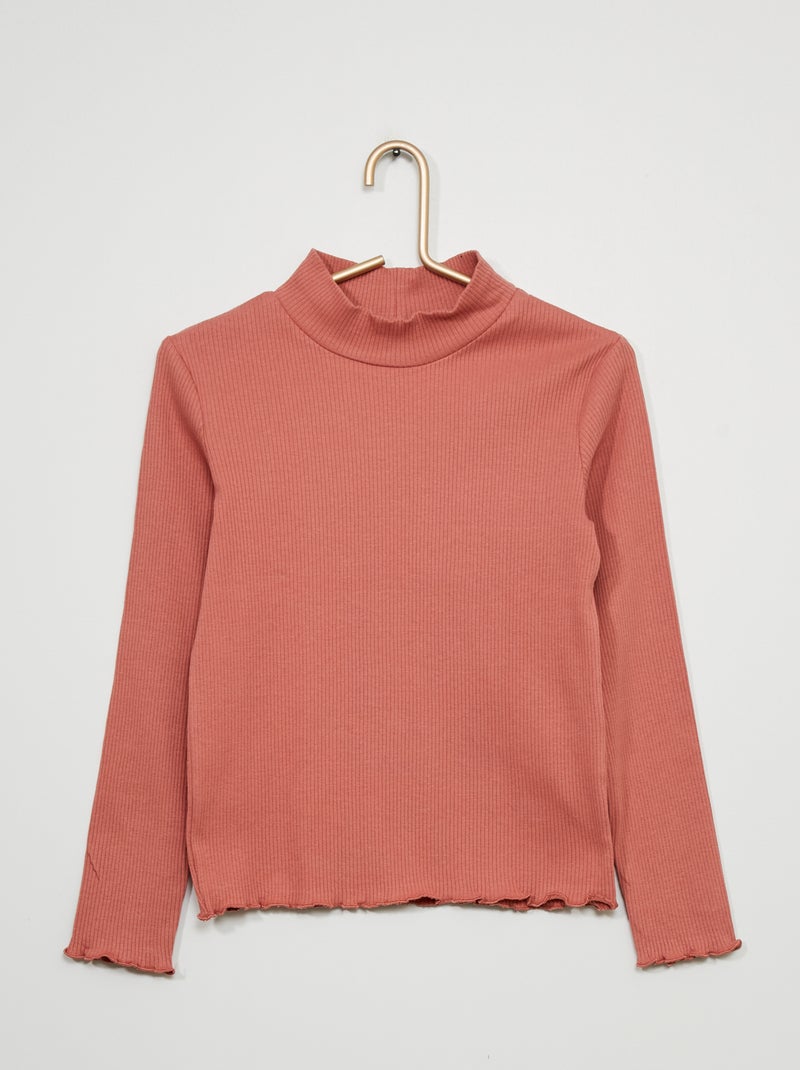 T-shirt lisa em malha canelada ROSA - Kiabi