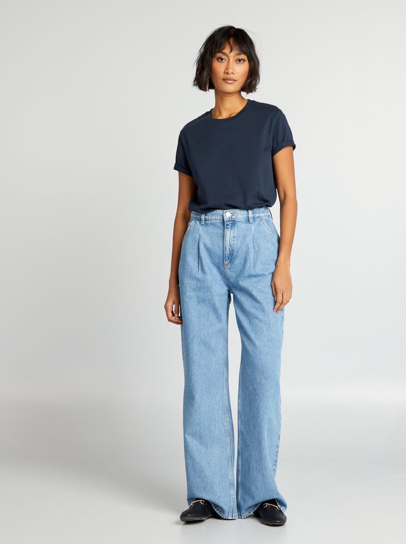 T-shirt lisa em malha jersey Azul-marinho - Kiabi