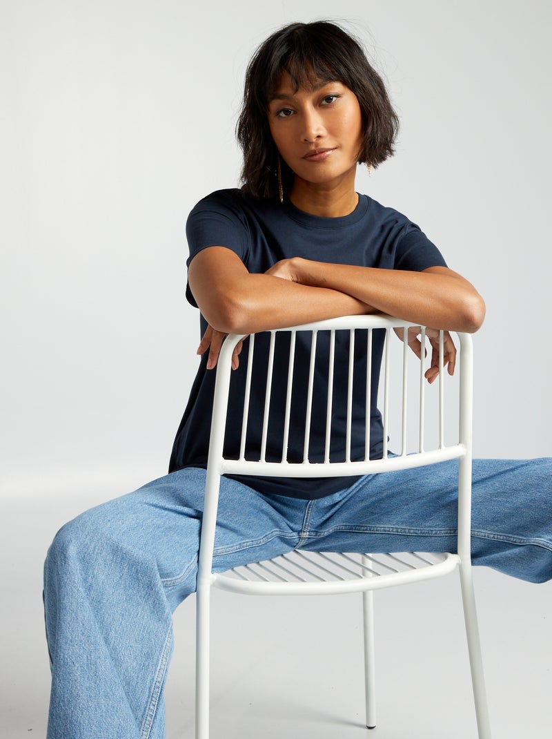 T-shirt lisa em malha jersey Azul-marinho - Kiabi