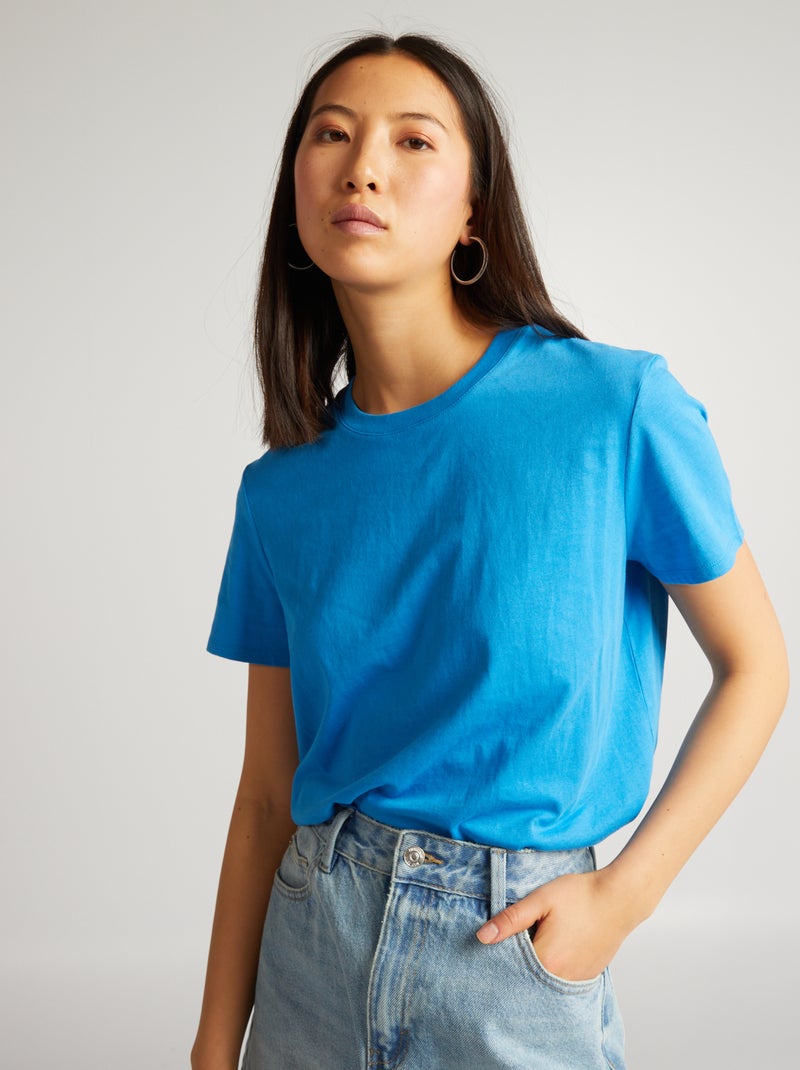 T-shirt lisa em malha jersey AZUL - Kiabi