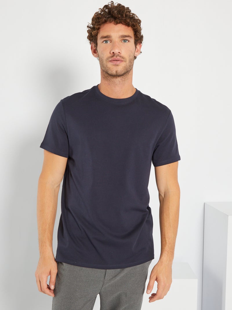T-shirt lisa em malha jersey AZUL - Kiabi