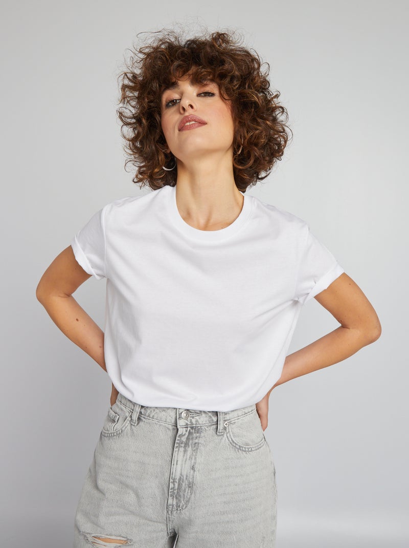 T-shirt lisa em malha jersey Branco - Kiabi