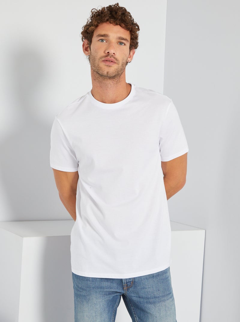 T-shirt lisa em malha jersey Branco - Kiabi