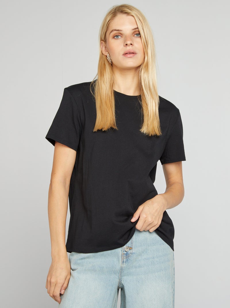 T-shirt lisa em malha jersey PRETO - Kiabi