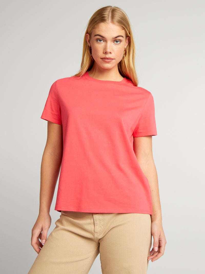 T-shirt lisa em malha jersey Rosa Fuxia - Kiabi