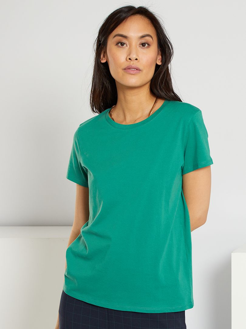 T-shirt lisa em malha jersey Verde - Kiabi