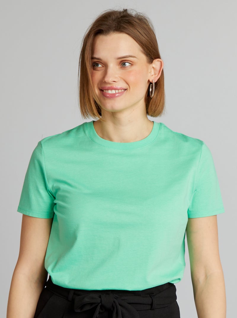 T-shirt lisa em malha jersey VERDE - Kiabi