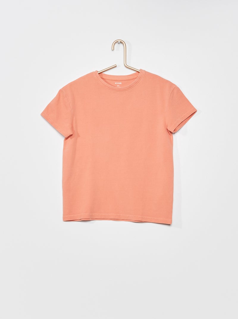T-shirt lisa em piqué de algodão Rosa - Kiabi