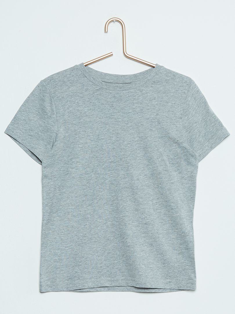 T-shirt lisa em puro algodão Cinza - Kiabi