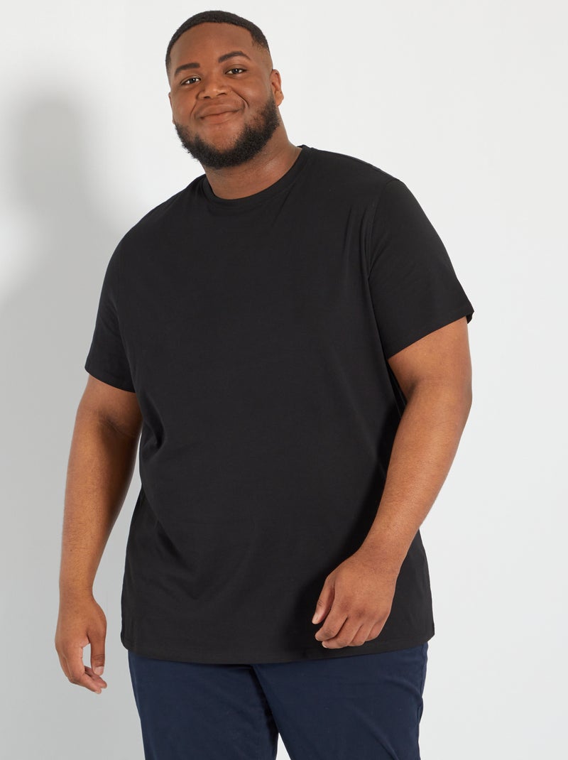 T-shirt lisa em puro algodão Preto - Kiabi