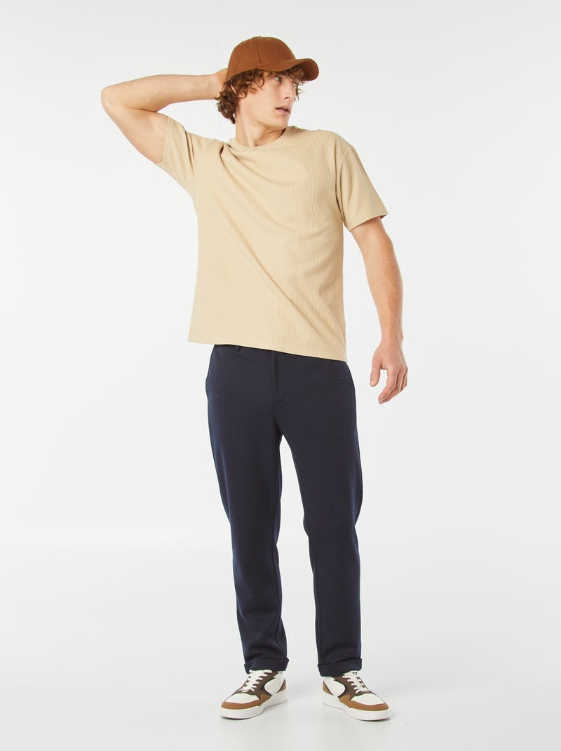 T-shirt lisa texturada de manga curta Bege - Kiabi