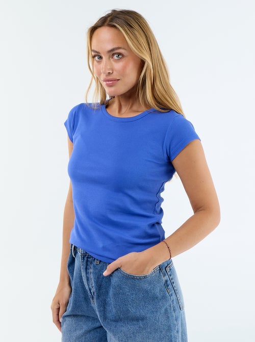 T-shirt liso com costas abertas e mangas curtas - Kiabi